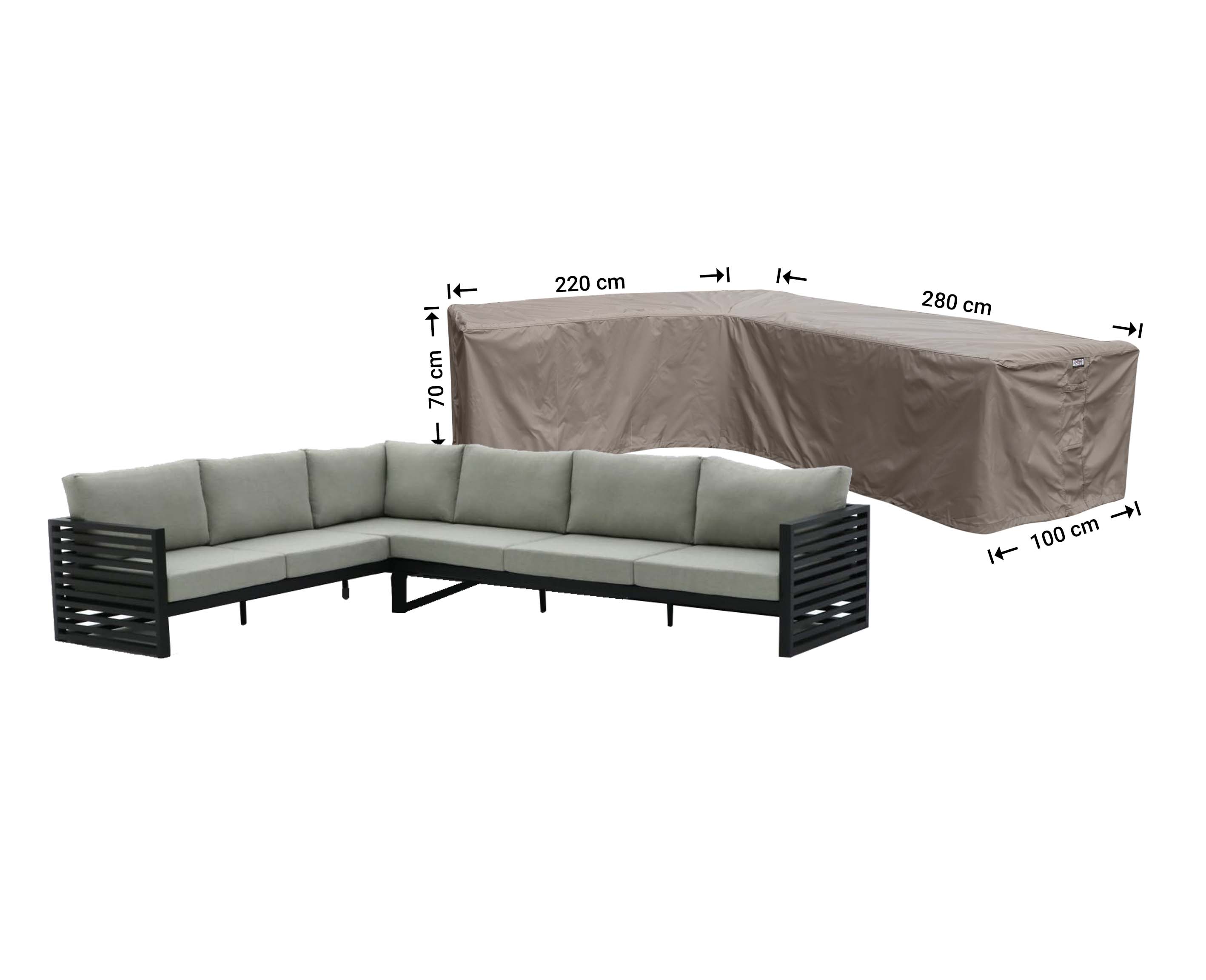 RHS280220left_afmetingen-hoes Hoekbank beschermhoes 280 x 220 x 100 H: 70
