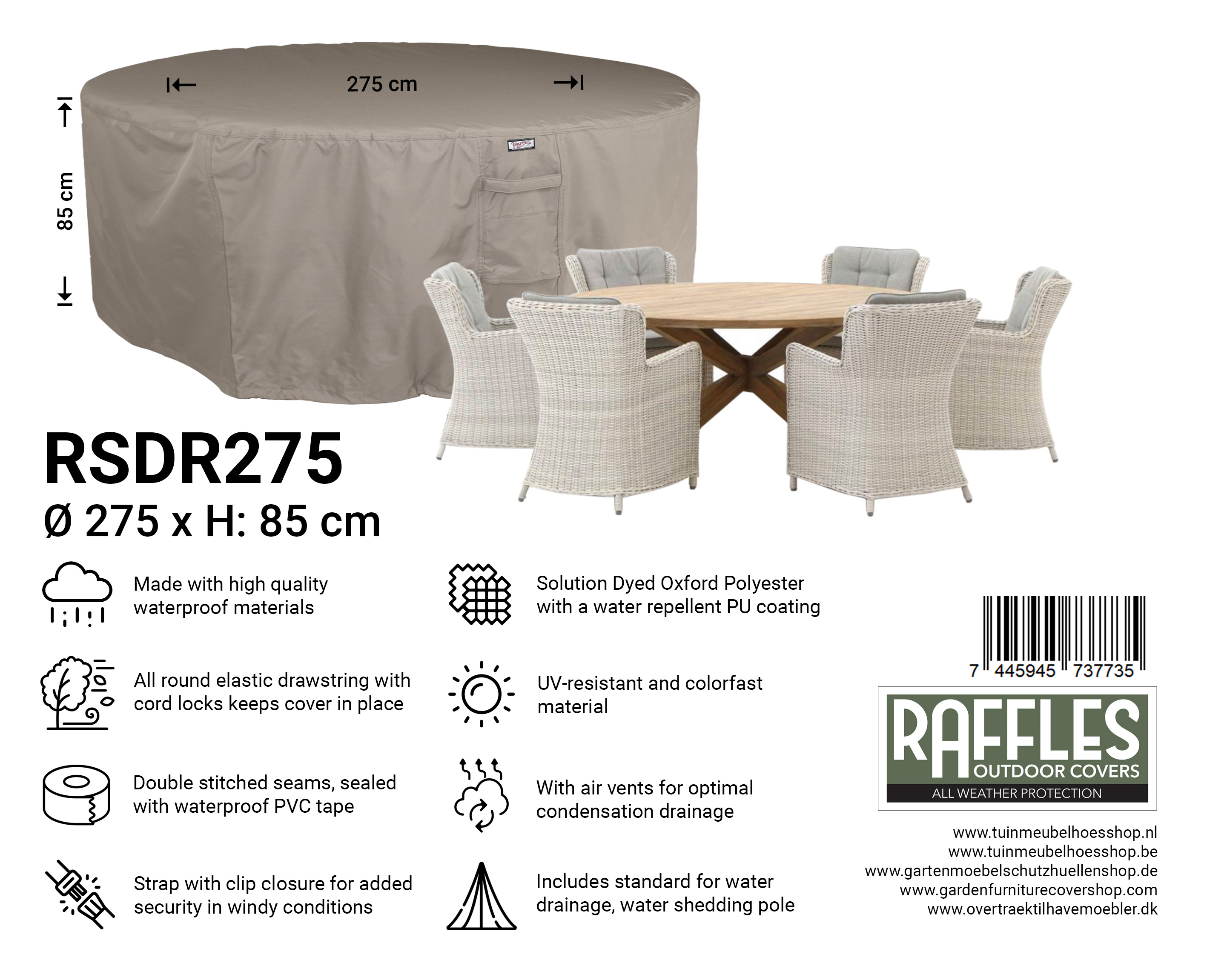 RDSR275 Hoes voor ronde tafel met stoelen Ø 275 H: 85 cm