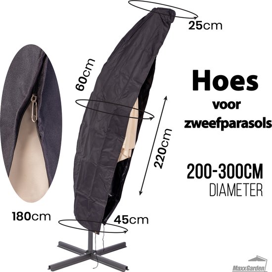Hoes zweefparasol 220 cm, gebogen model