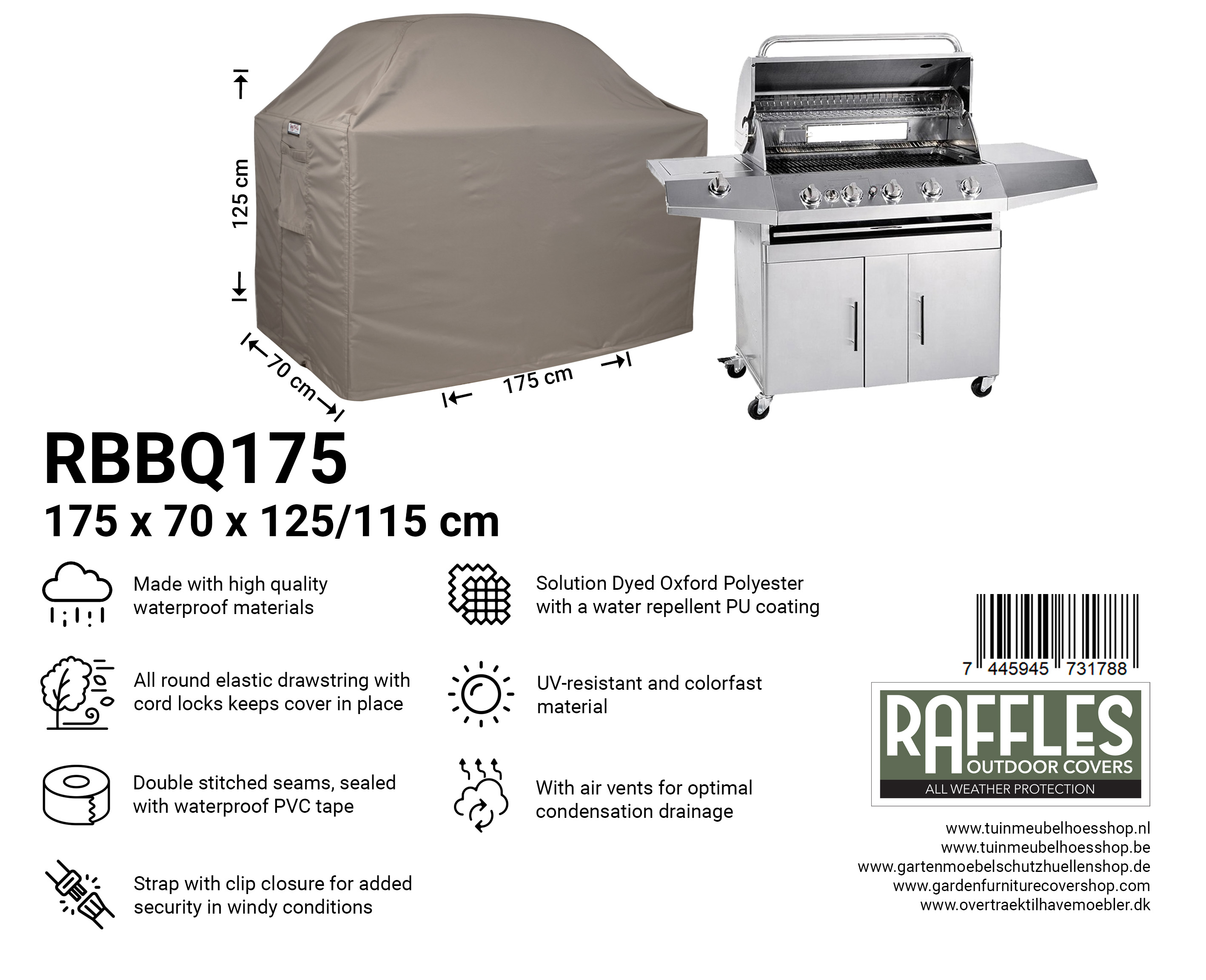 RBBQ175_7445945731788 Hoes voor BBQ 175 x 70 H: 125/115 cm