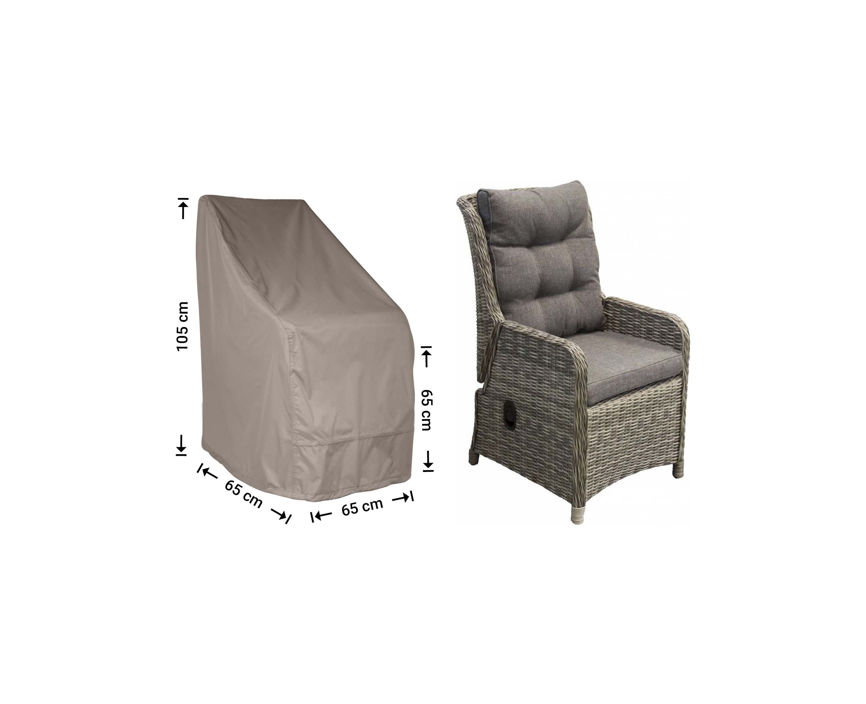 Hoes voor loungestoel 65 x 65 H: 105/65 cm verstelbaar Hoes voor loungestoel 65 x 65 H: 105/65 cm verstelbaar