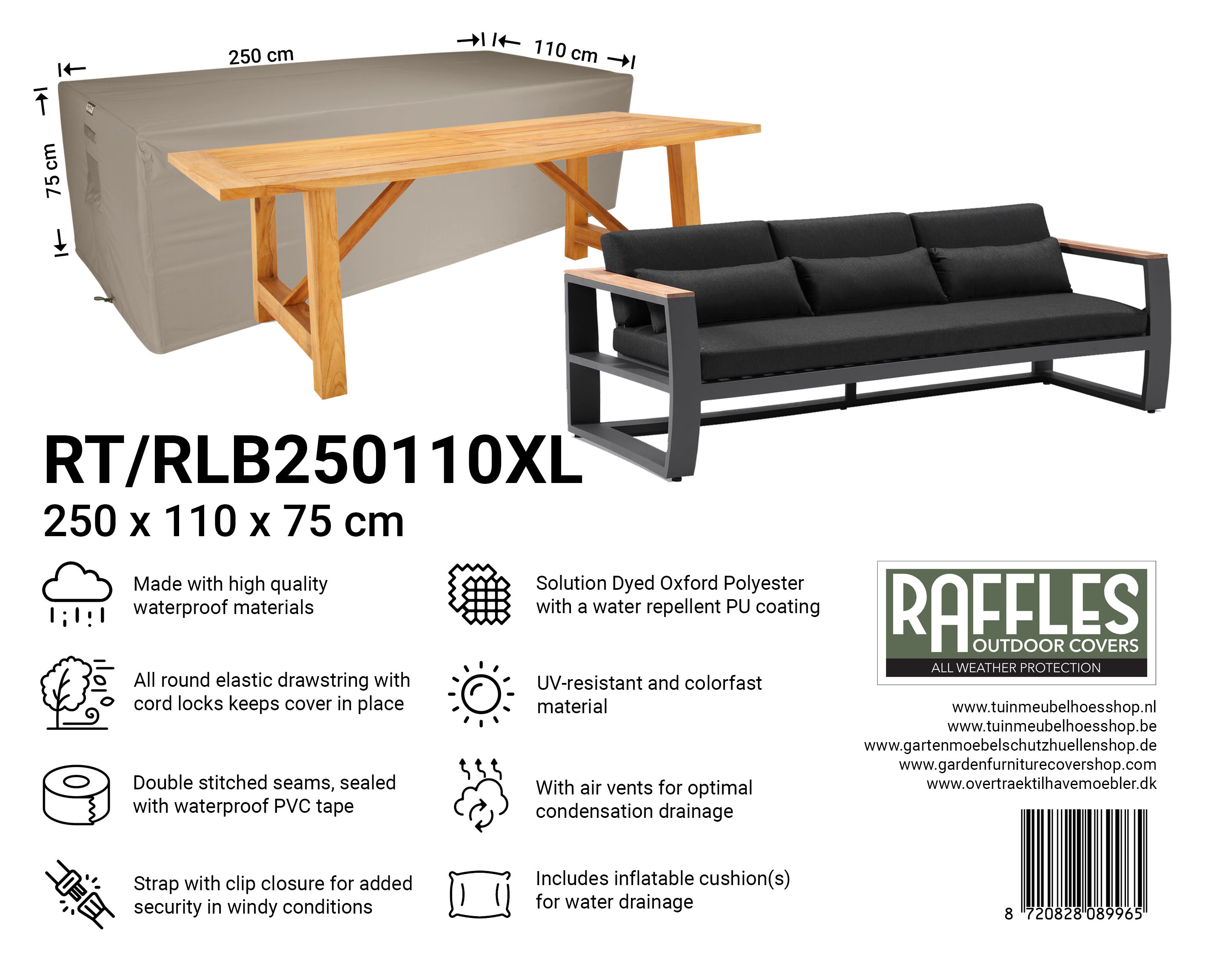 RT250110XL-RLB250110XL_8720828089965-8720828090787 Beschermhoes voor tuintafel 250 x 110 H: 75 cm