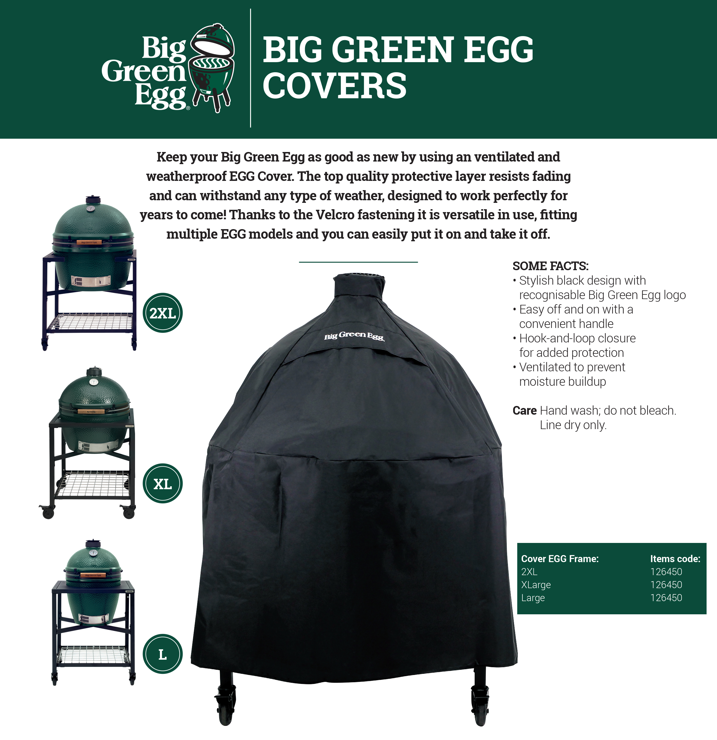 Beschermhoes voor Big Green Egg 2XL XL L in EGG frame