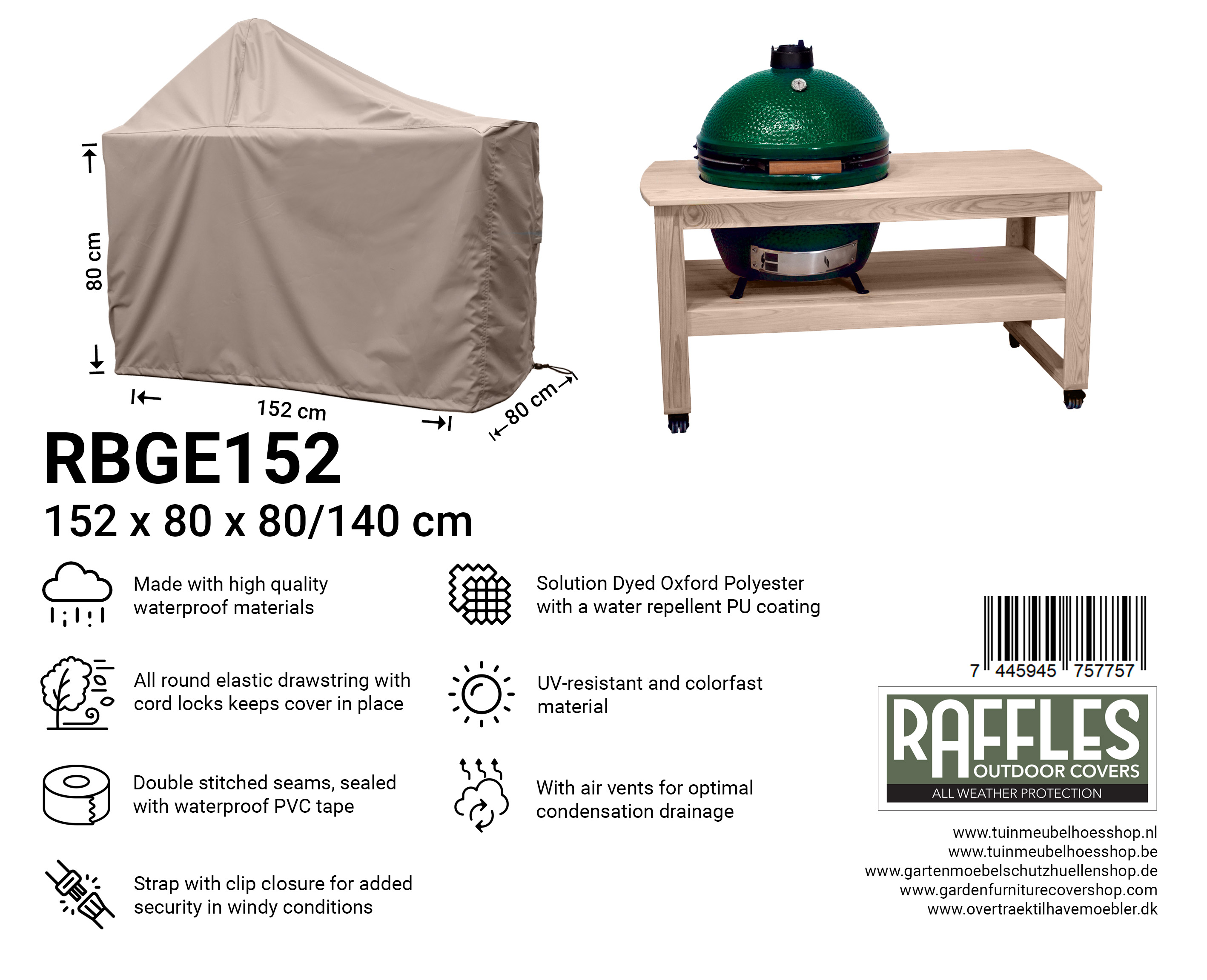 RBGE152_7445945757757 Hoes Big Green Egg kamado 152 x 80 H: 80/140 cm
